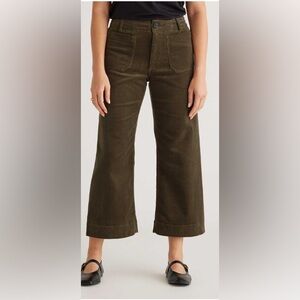 Quince Organic Stretch Corduroy Cropped Wide Leg Pants size 8 in Seaweed Green